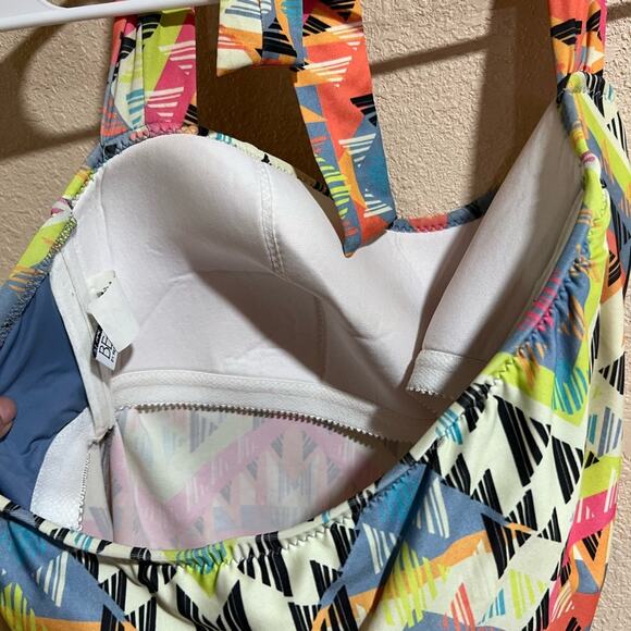 BECCA geometric bathing suit - halter top high waist ruched bottom plus size 1X - Picture 4 of 10